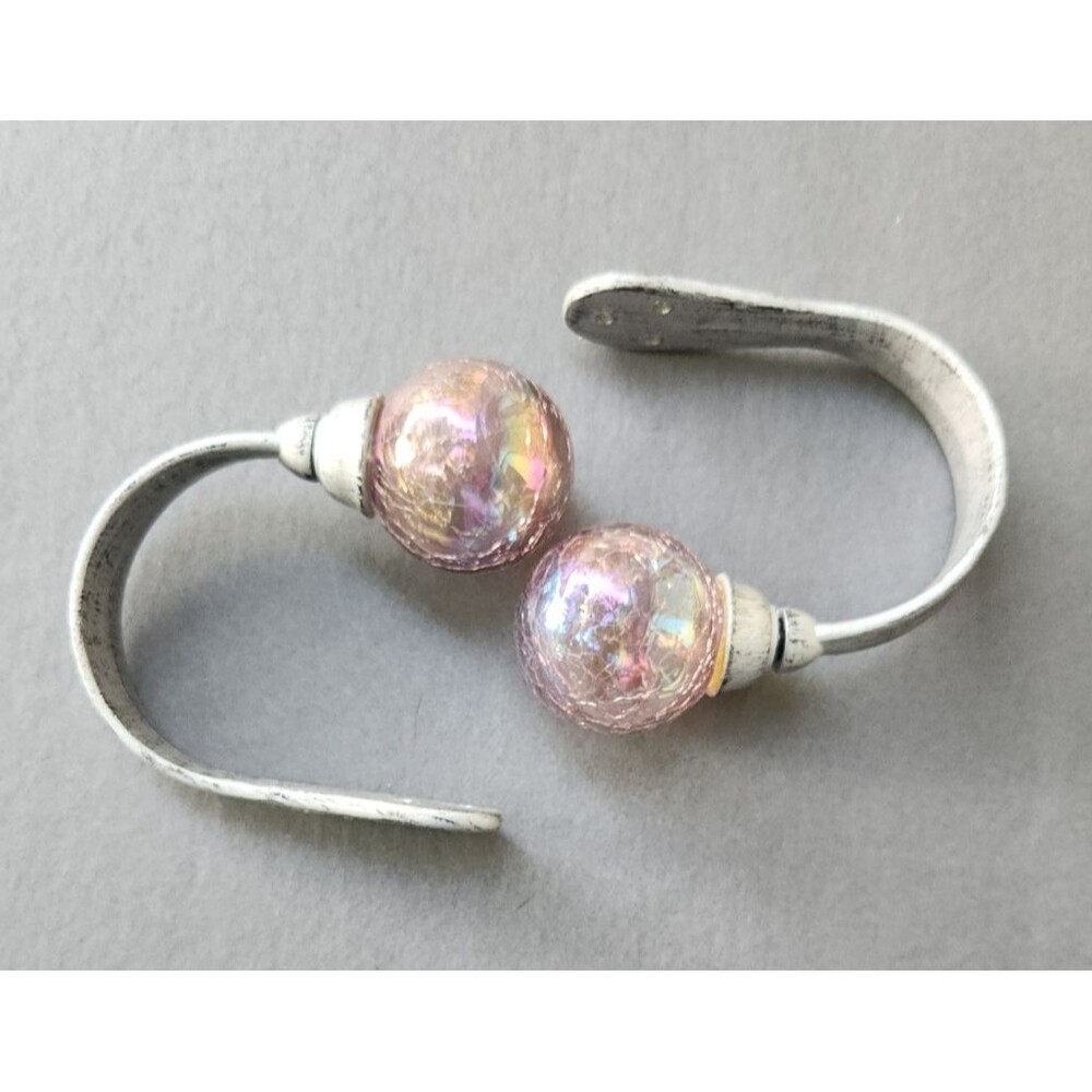 Curtain Holdback Wall Mount "Crystal" Ball Pair Crackle Glass